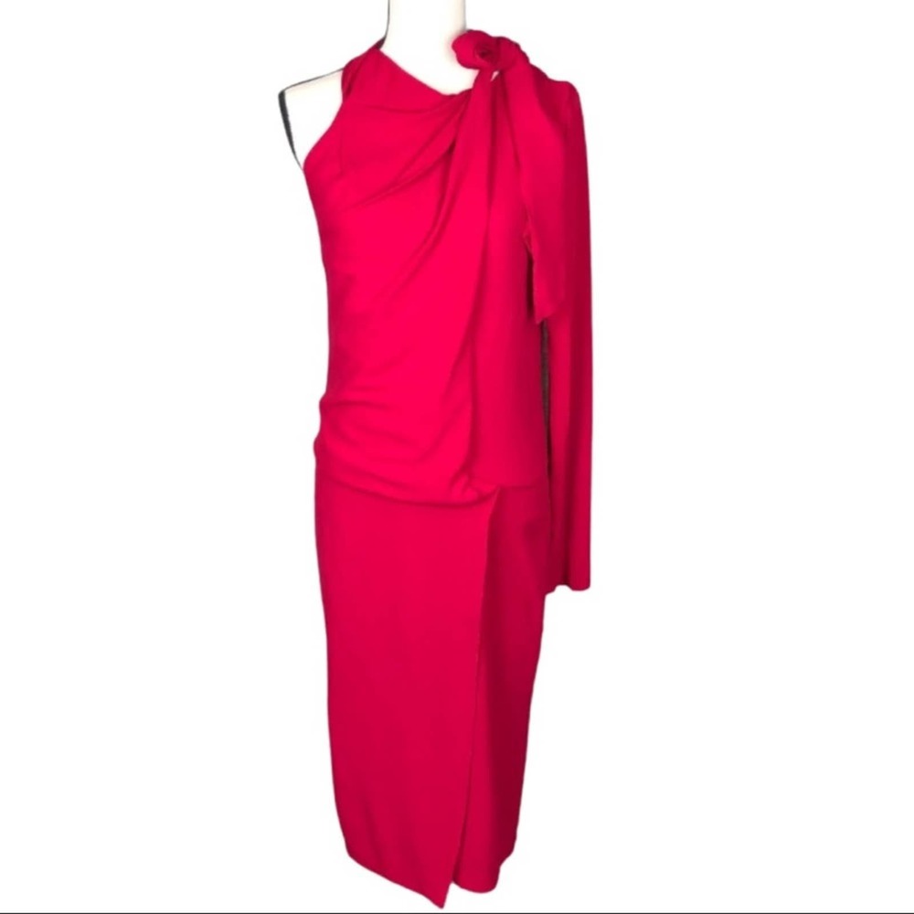 Diane Von Furstenberg Bowman One Shoulder Red Cocktail Dress Size 2 DVF Wedding - Picture 3 of 15